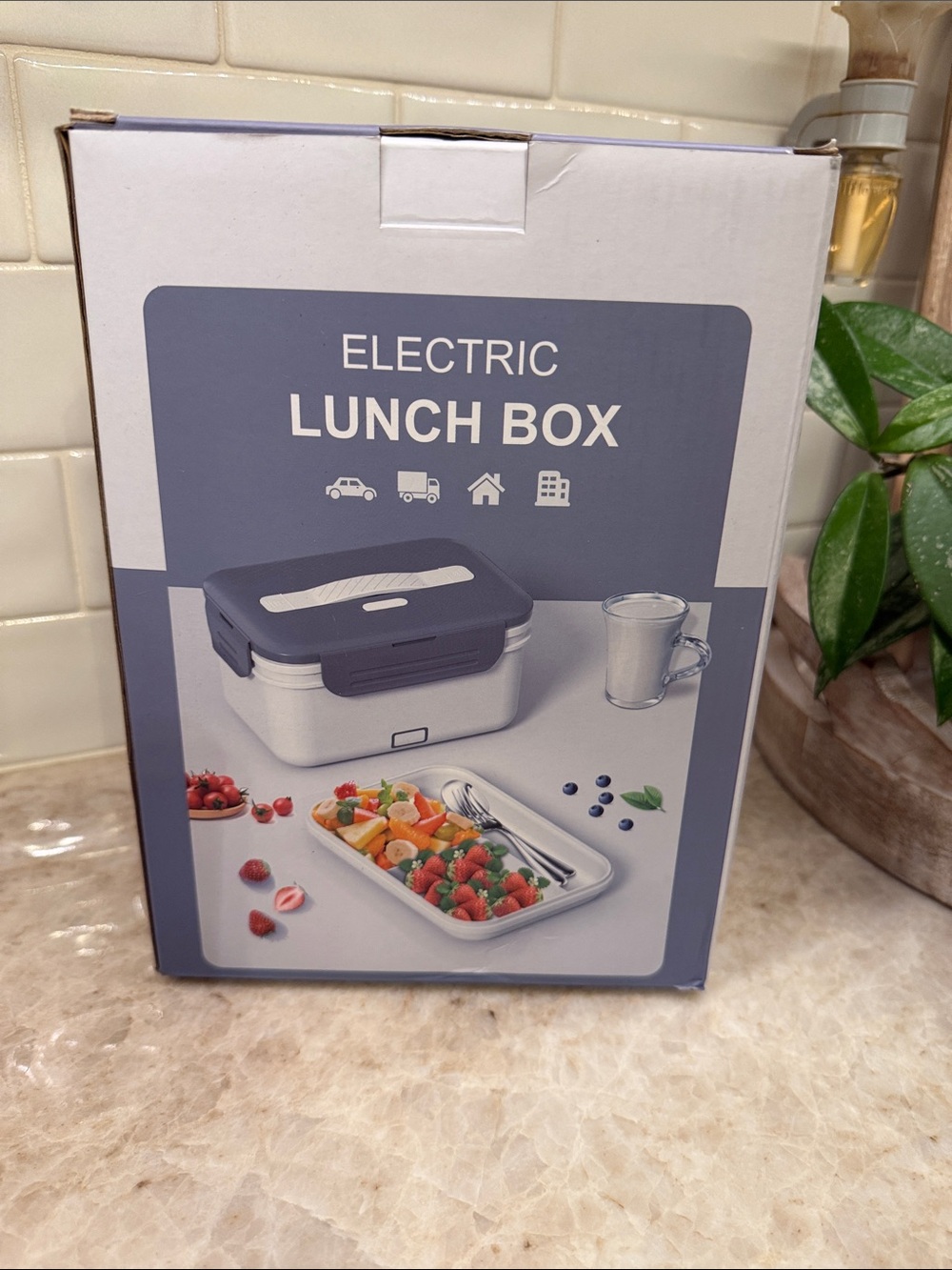 Electric Lunch Box - Portable Blue and White Food Warmer